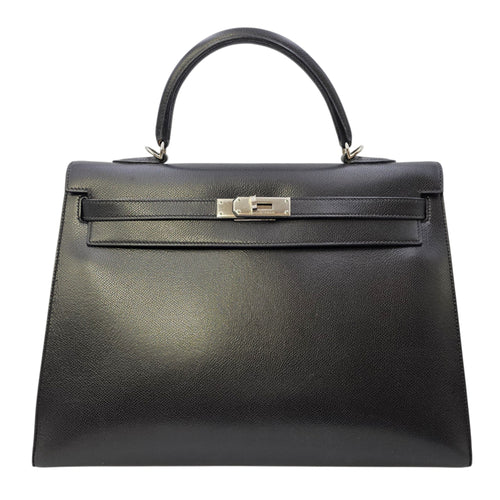 Sellier Kelly 35 Noir in Courchevel  Palladium hardware