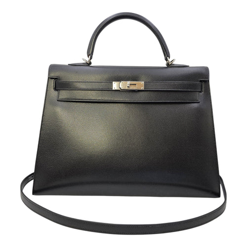 Sellier Kelly 35 Noir in Courchevel  Palladium hardware