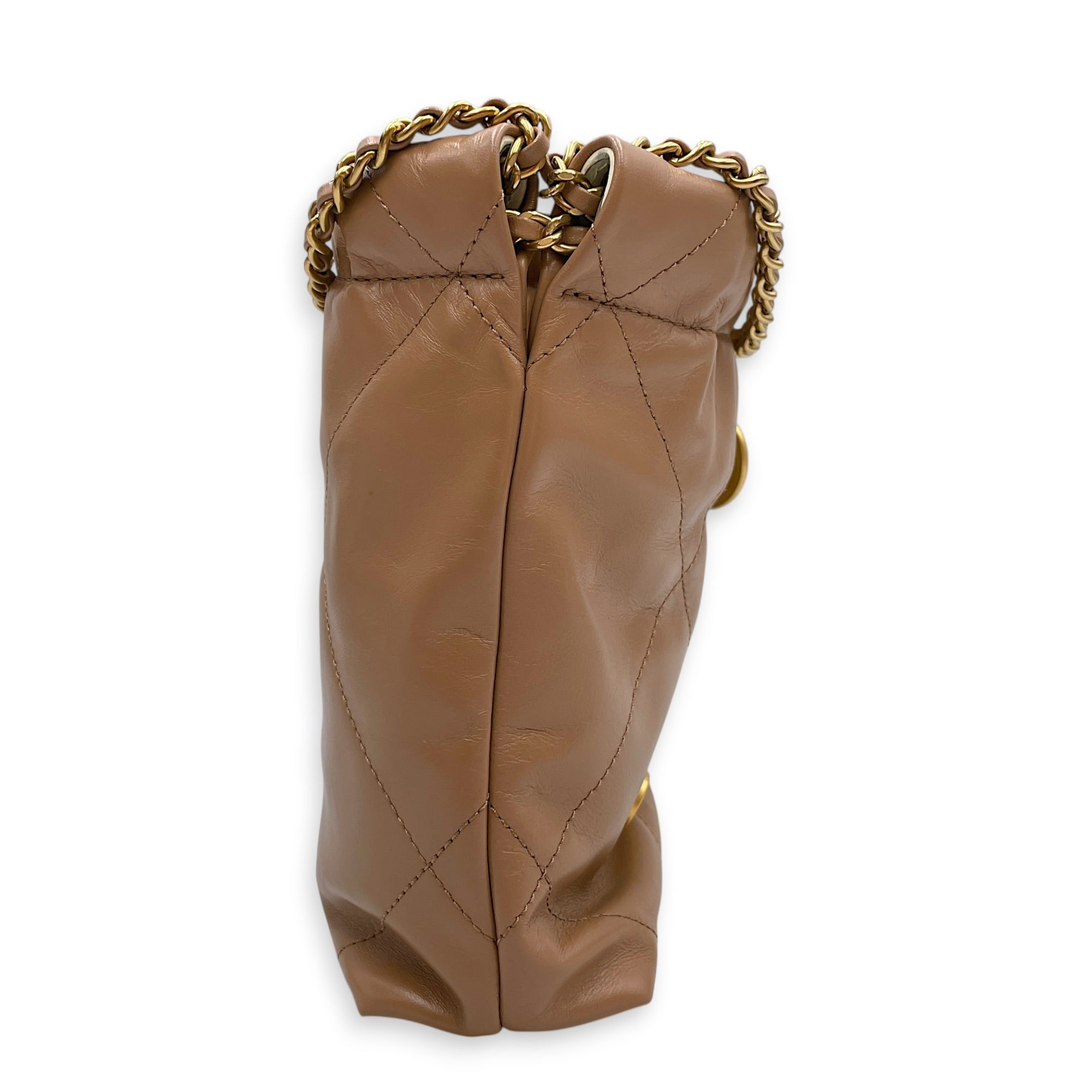 C22  Mini Beige Crossbody Bag in Caviar Leather Gold hardware