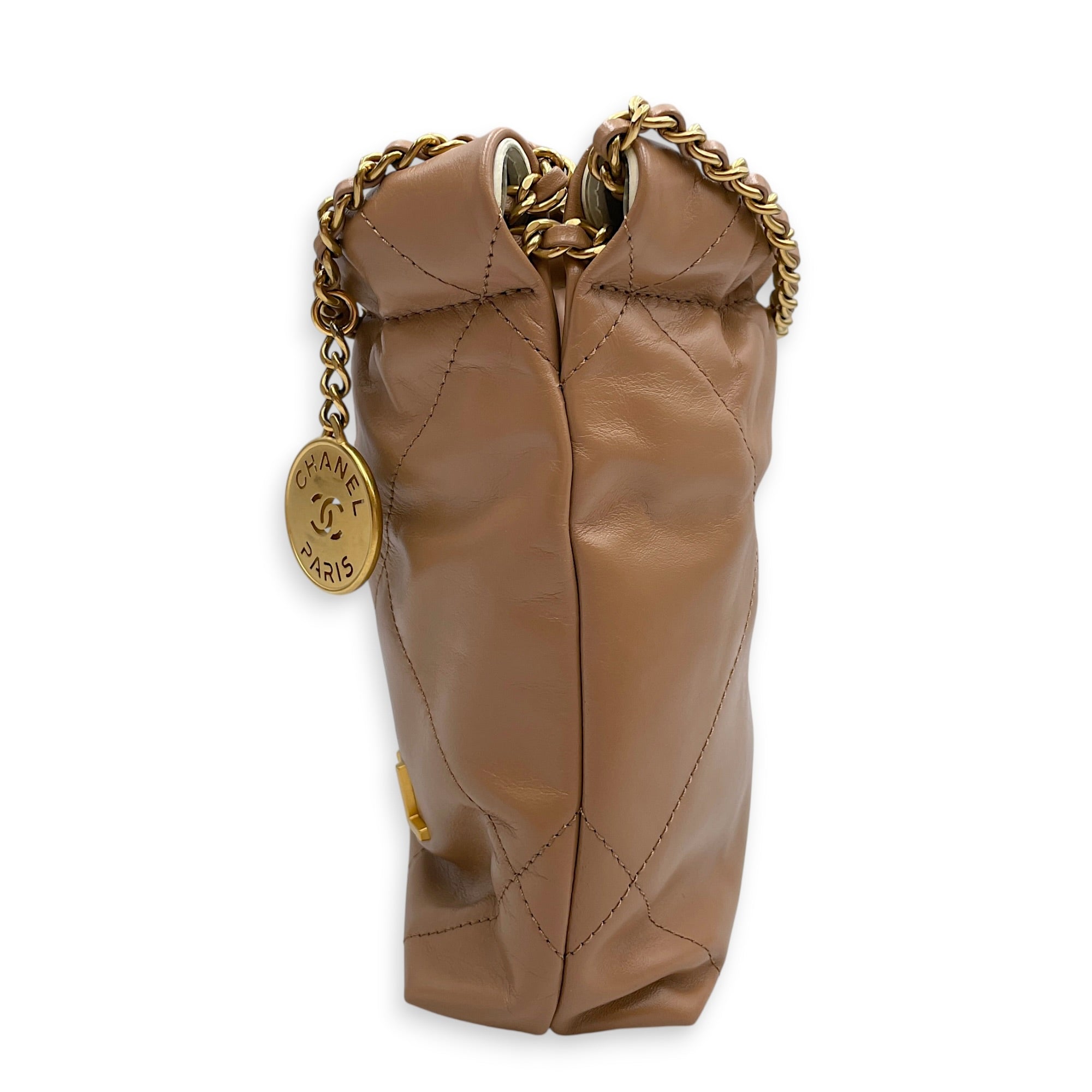 C22  Mini Beige Crossbody Bag in Caviar Leather Gold hardware