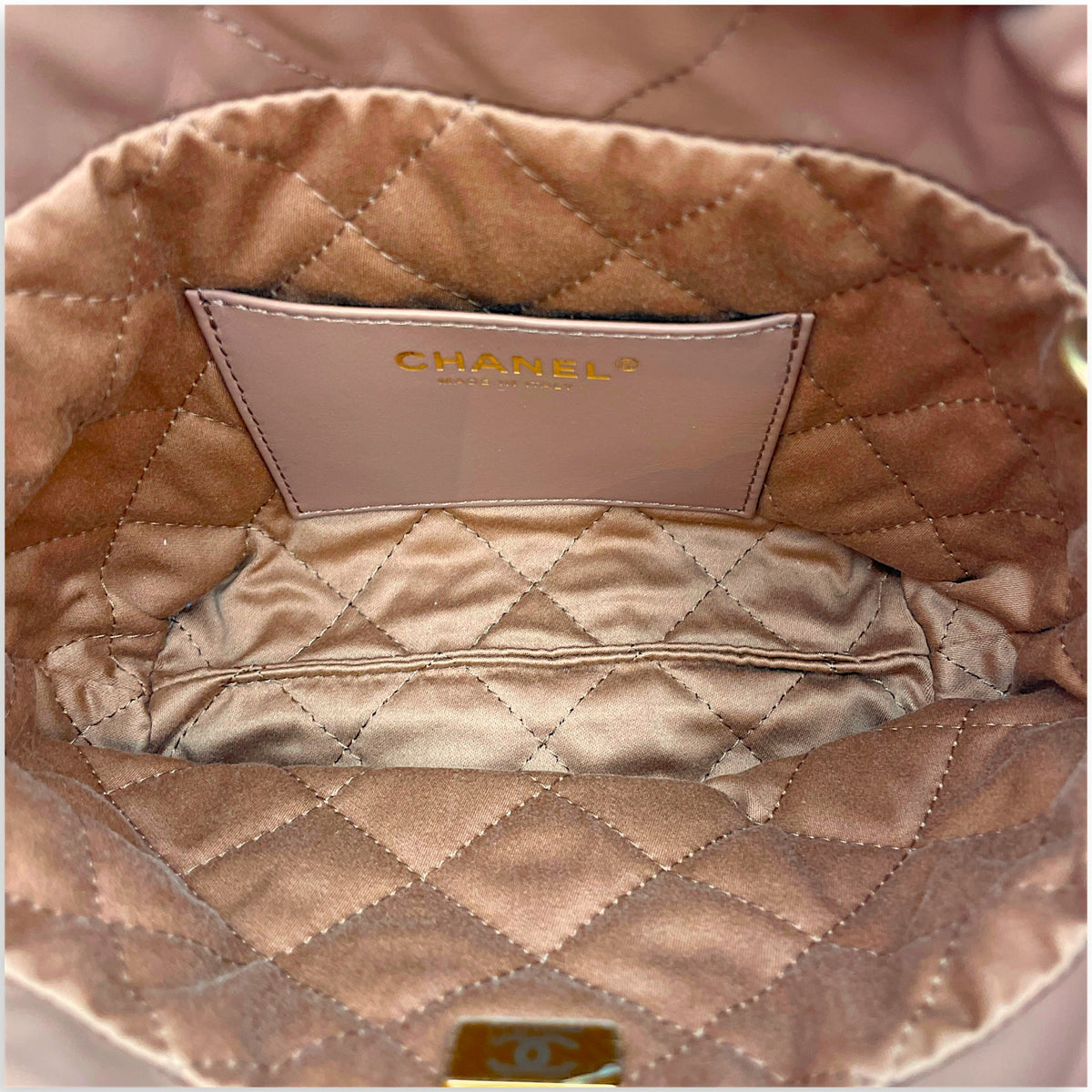 C22  Mini Beige Crossbody Bag in Caviar Leather Gold hardware