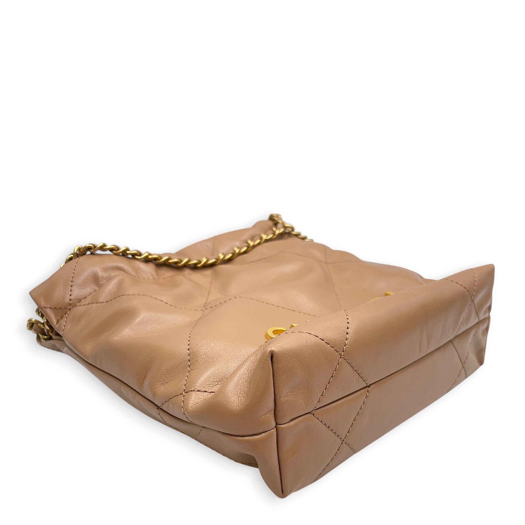 C22  Mini Beige Crossbody Bag in Caviar Leather Gold hardware
