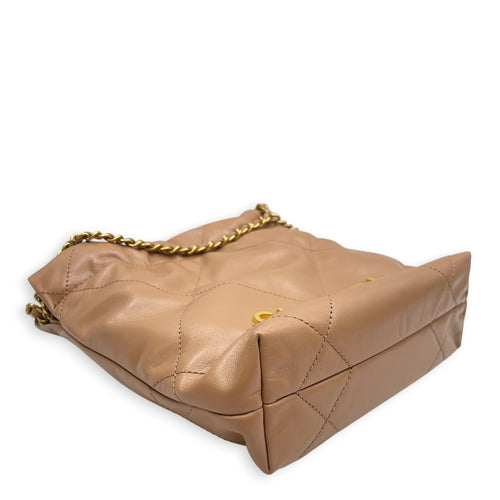 C22  Mini Beige Crossbody Bag in Caviar Leather Gold hardware