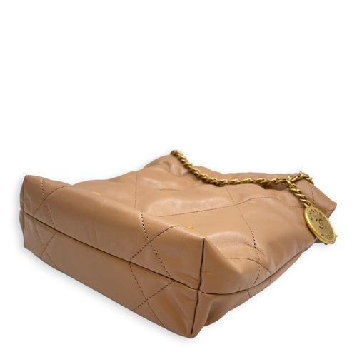 C22  Mini Beige Crossbody Bag in Caviar Leather Gold hardware