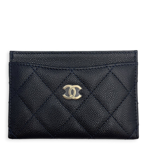 Classic Blue Card Holder in Caviar Leather Gold hardware