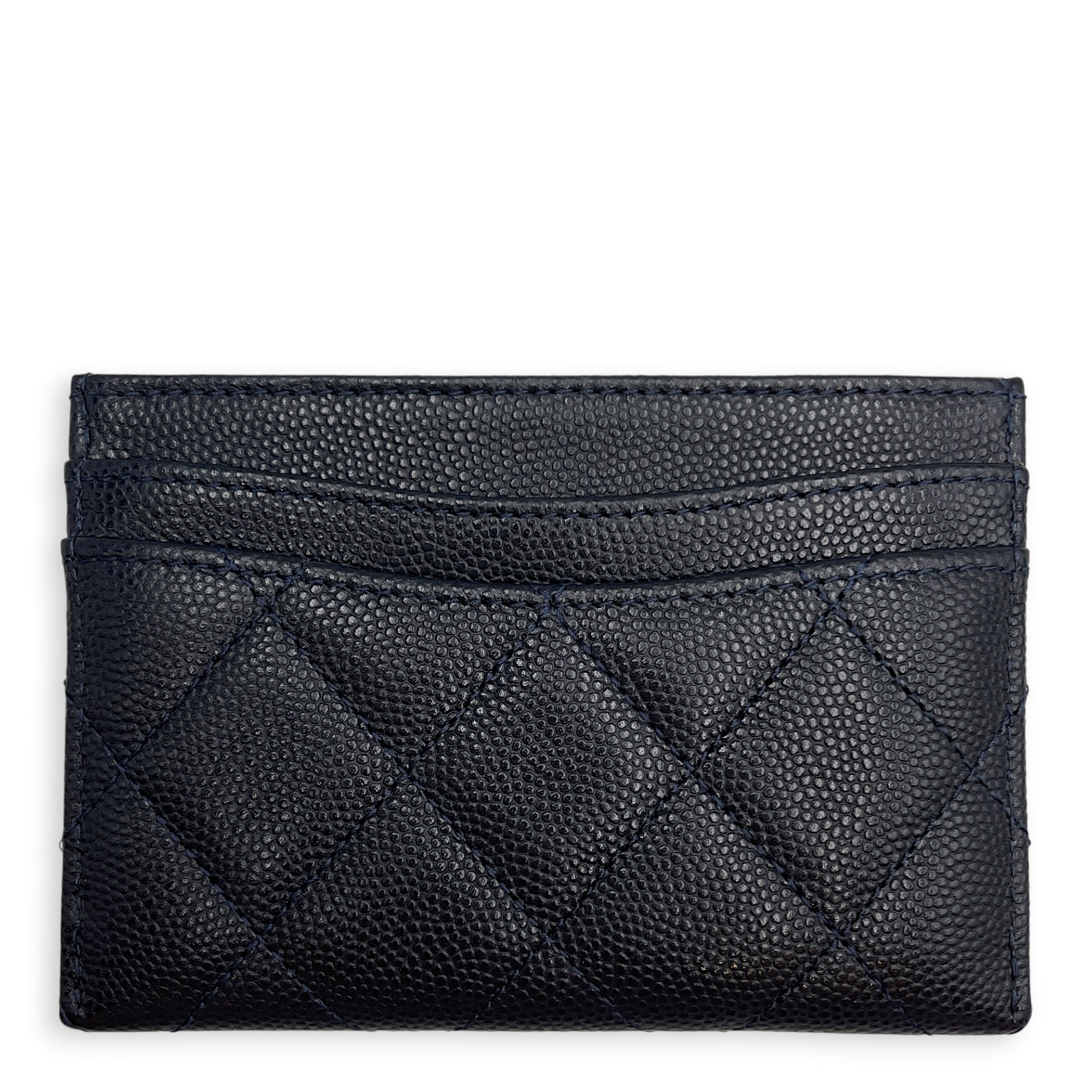 Classic Blue Card Holder in Caviar Leather Gold hardware