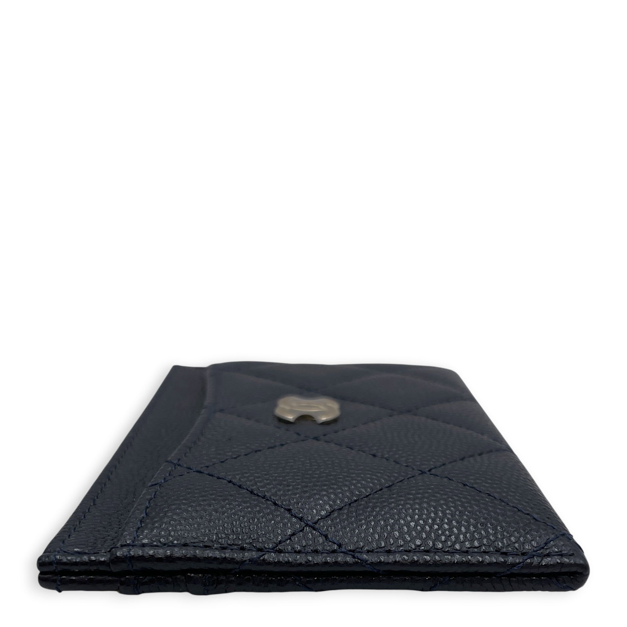 Classic Blue Card Holder in Caviar Leather Gold hardware