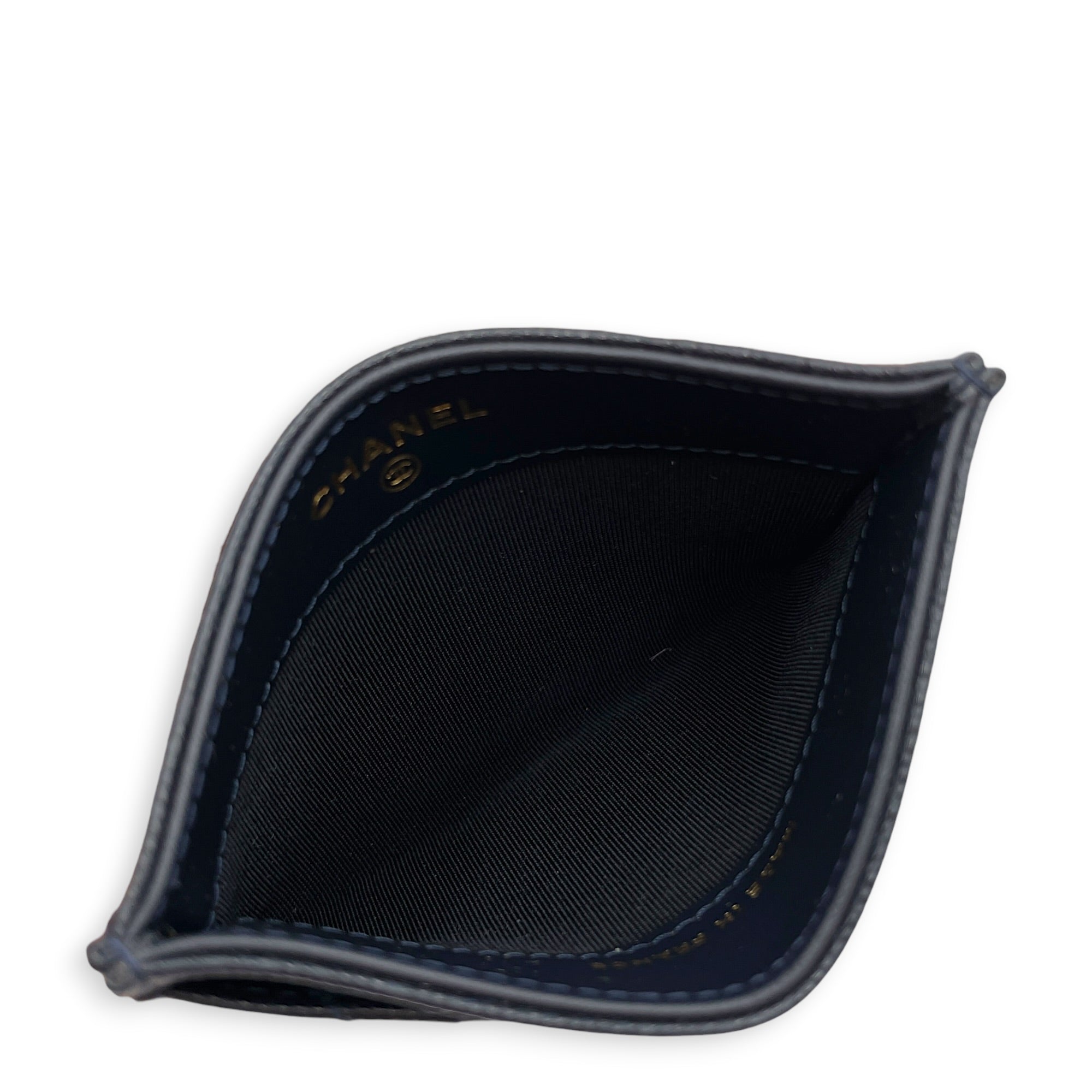 Classic Blue Card Holder in Caviar Leather Gold hardware