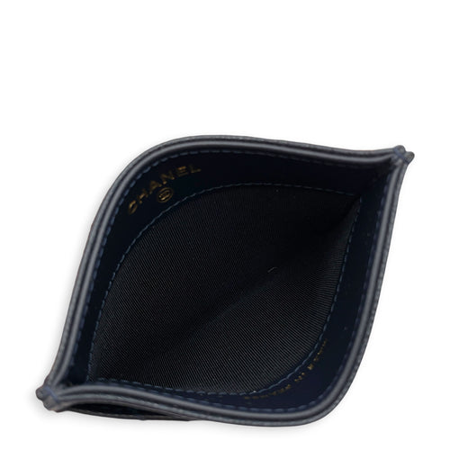 Classic Blue Card Holder in Caviar Leather Gold hardware
