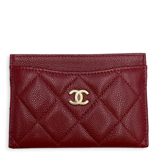 Classic Burgundy Card Holder in Caviar Leather Gold hardware