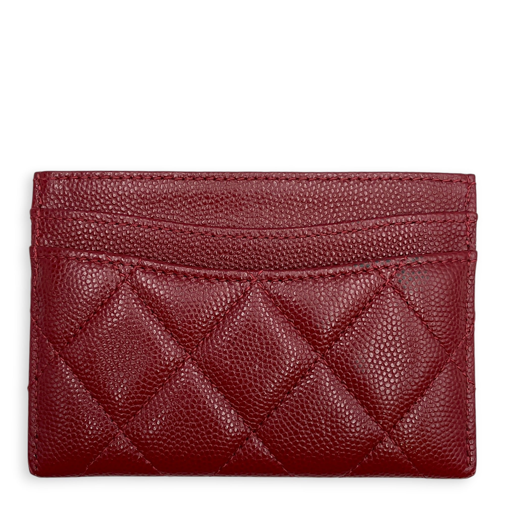 Classic Burgundy Card Holder in Caviar Leather Gold hardware