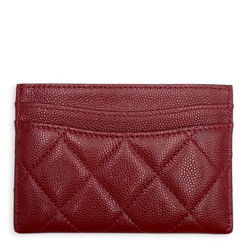 Classic Burgundy Card Holder in Caviar Leather Gold hardware