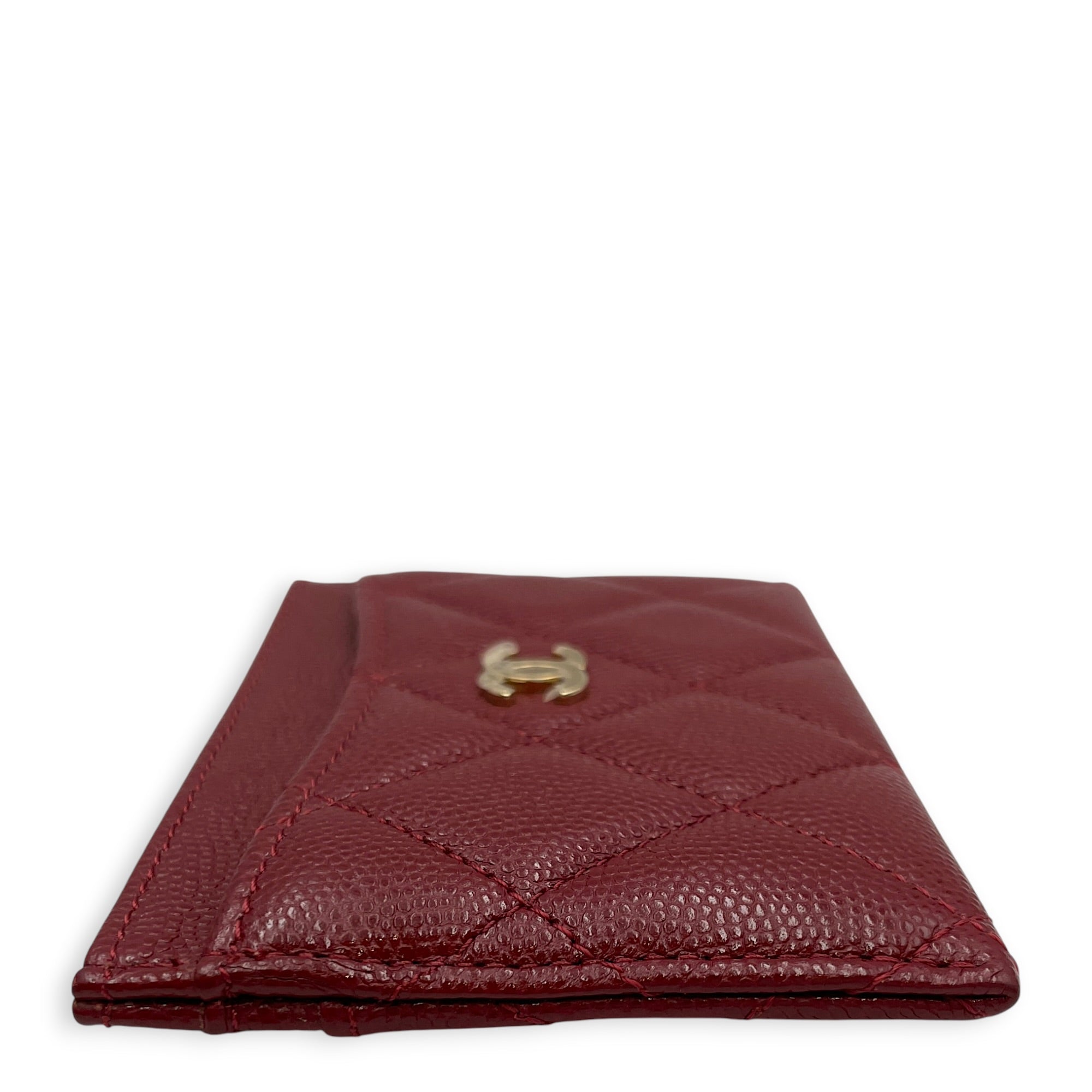 Classic Burgundy Card Holder in Caviar Leather Gold hardware