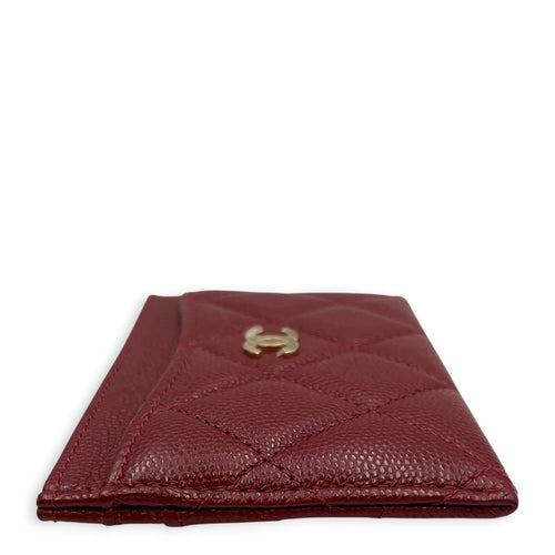 Classic Burgundy Card Holder in Caviar Leather Gold hardware
