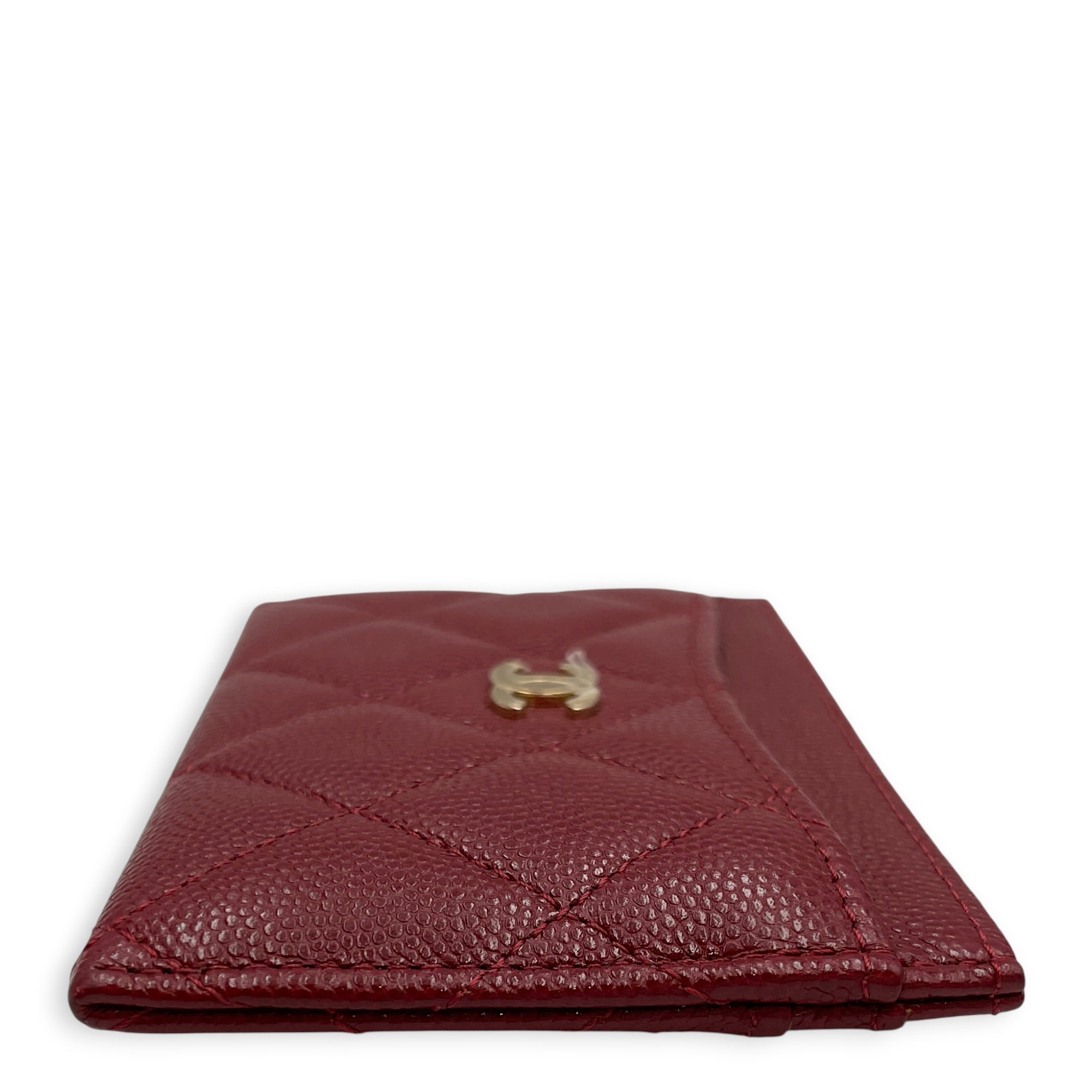 Classic Burgundy Card Holder in Caviar Leather Gold hardware
