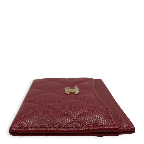 Classic Burgundy Card Holder in Caviar Leather Gold hardware