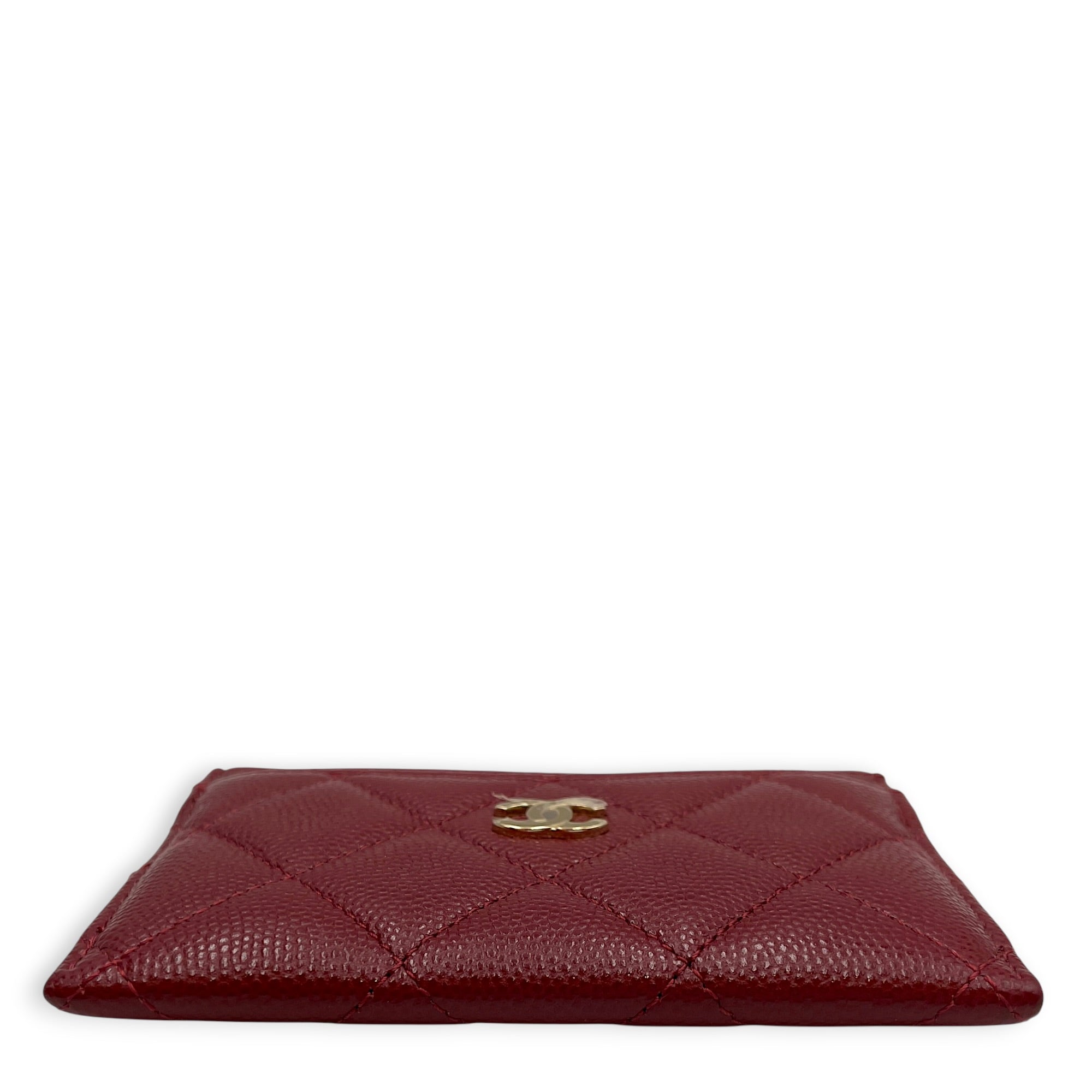 Classic Burgundy Card Holder in Caviar Leather Gold hardware