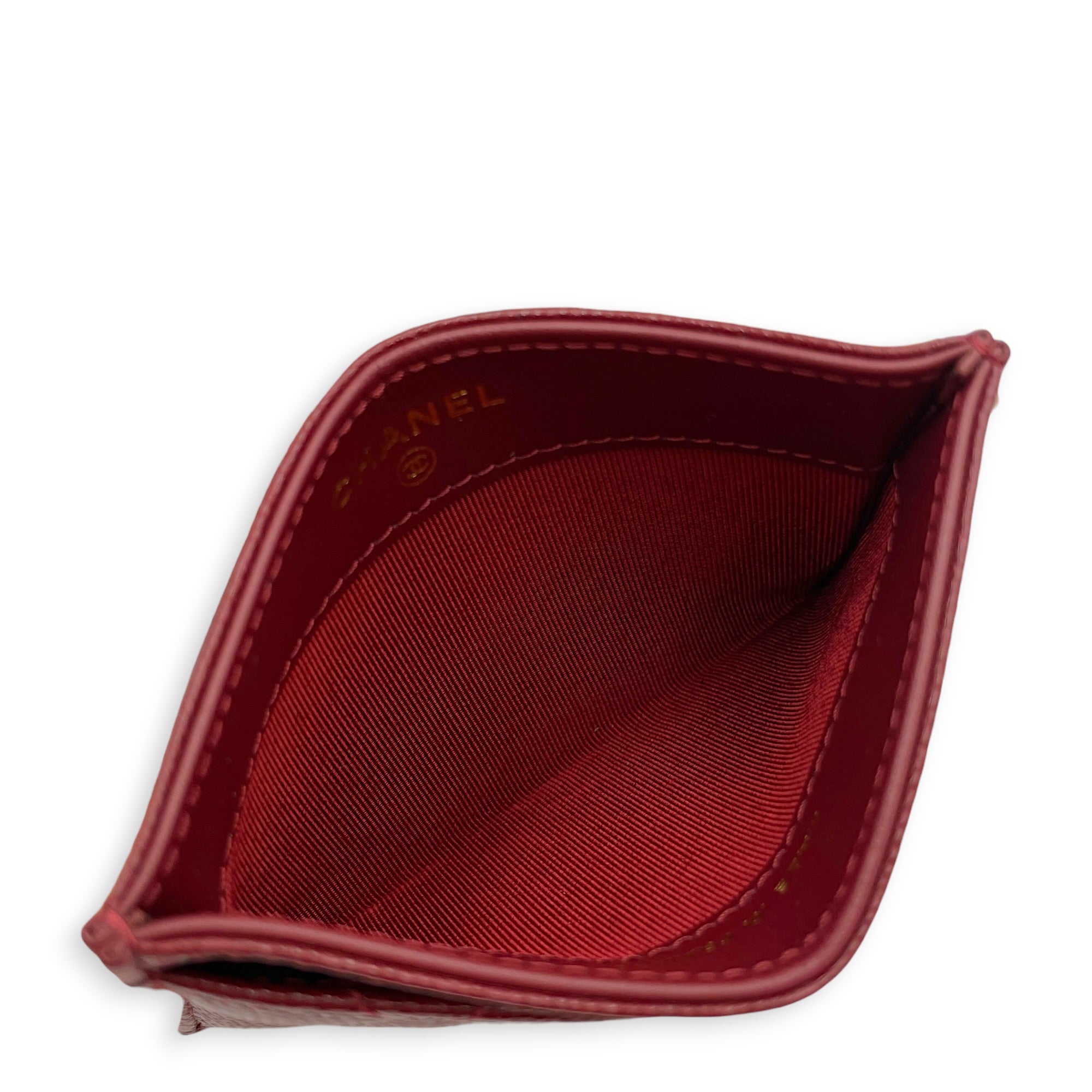 Classic Burgundy Card Holder in Caviar Leather Gold hardware