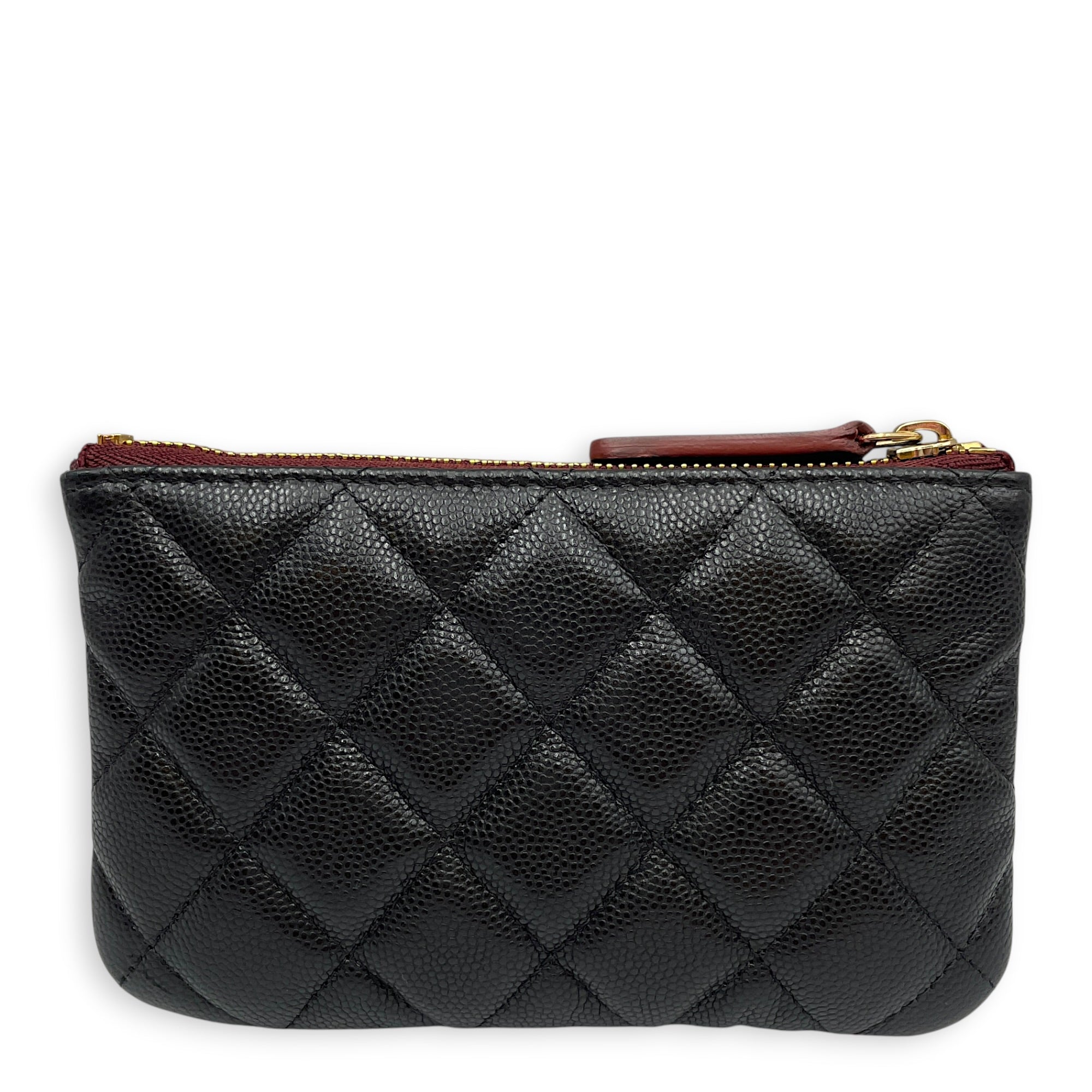 Classic Black O Case Pouch in Caviar Leather Gold hardware