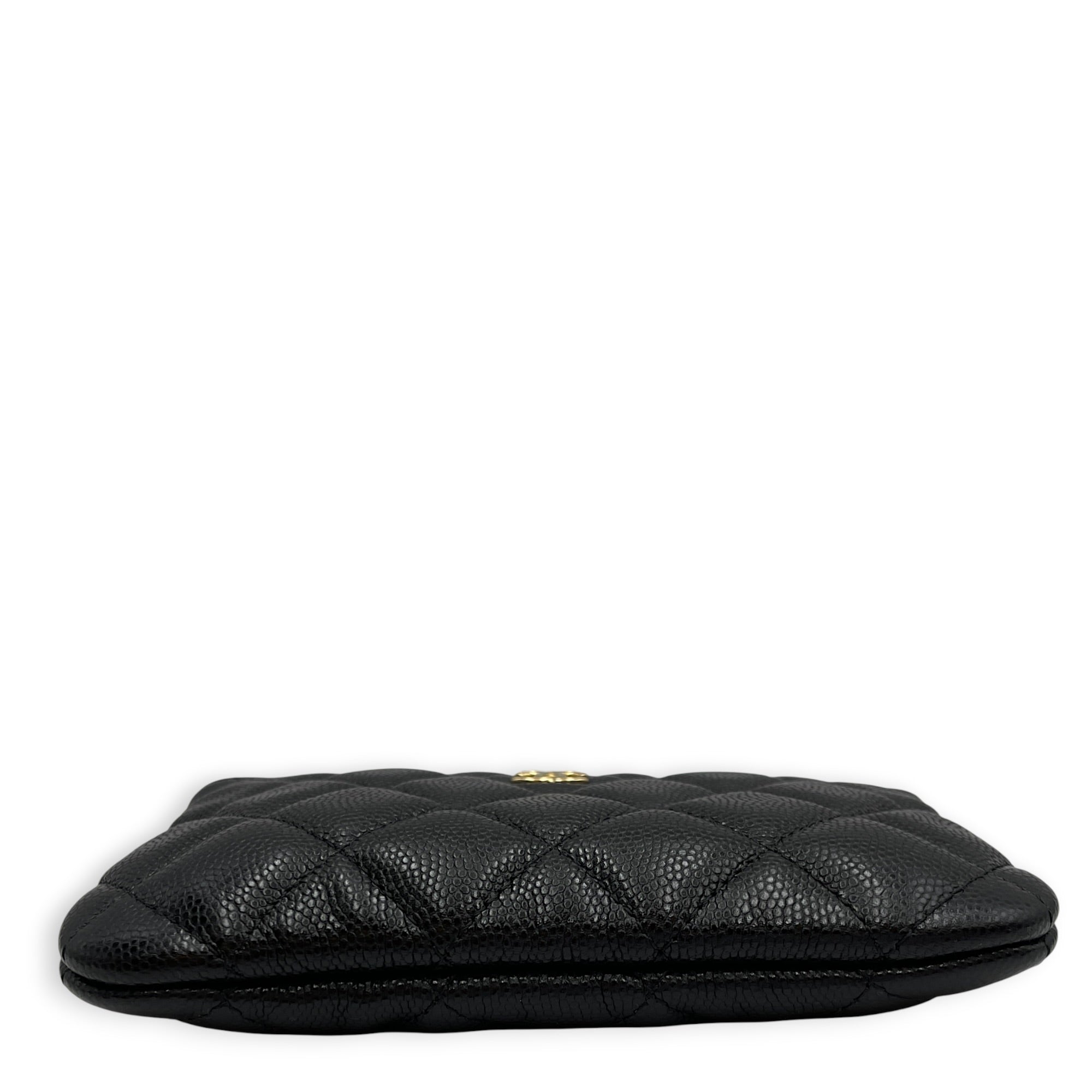 Classic Black O Case Pouch in Caviar Leather Gold hardware