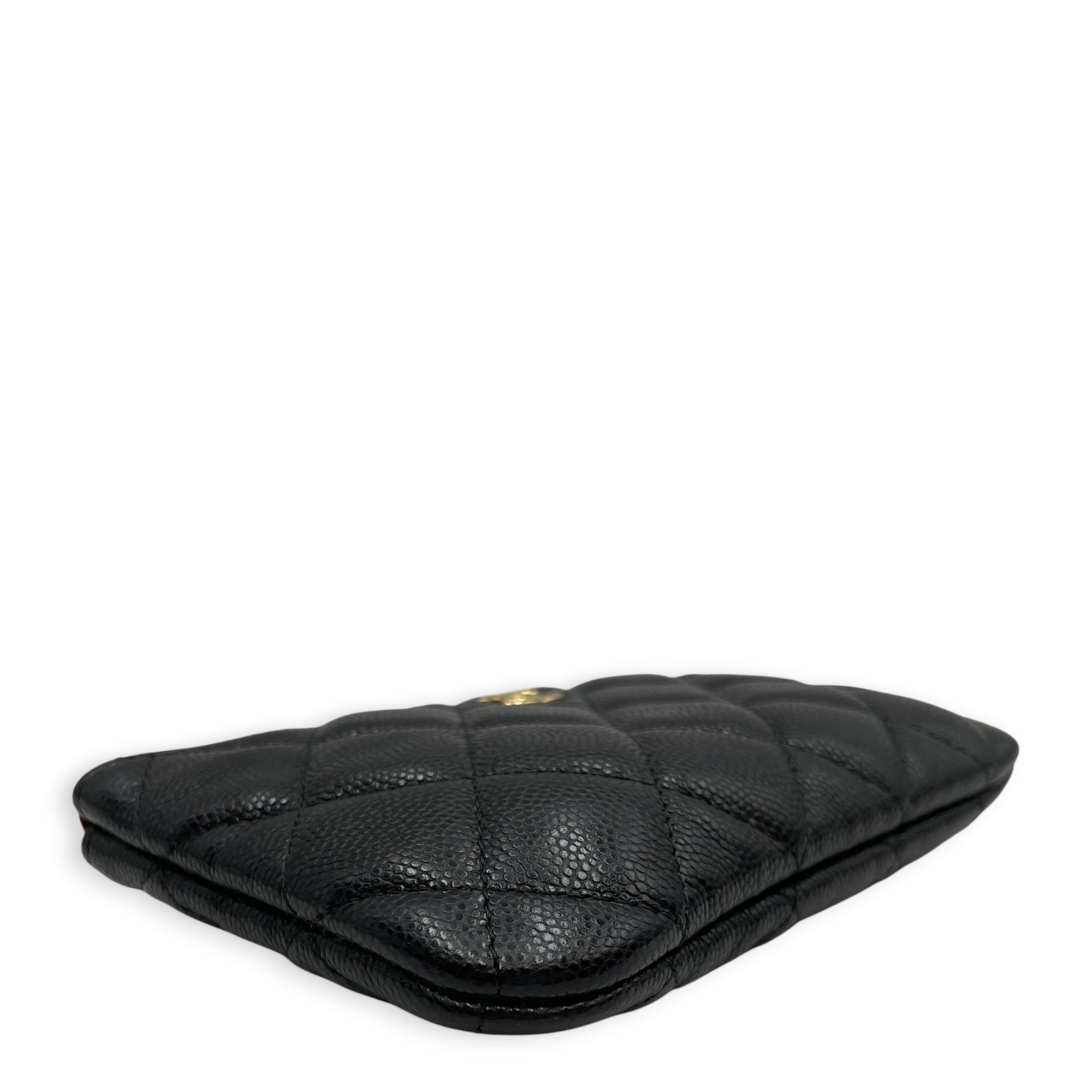 Classic Black O Case Pouch in Caviar Leather Gold hardware