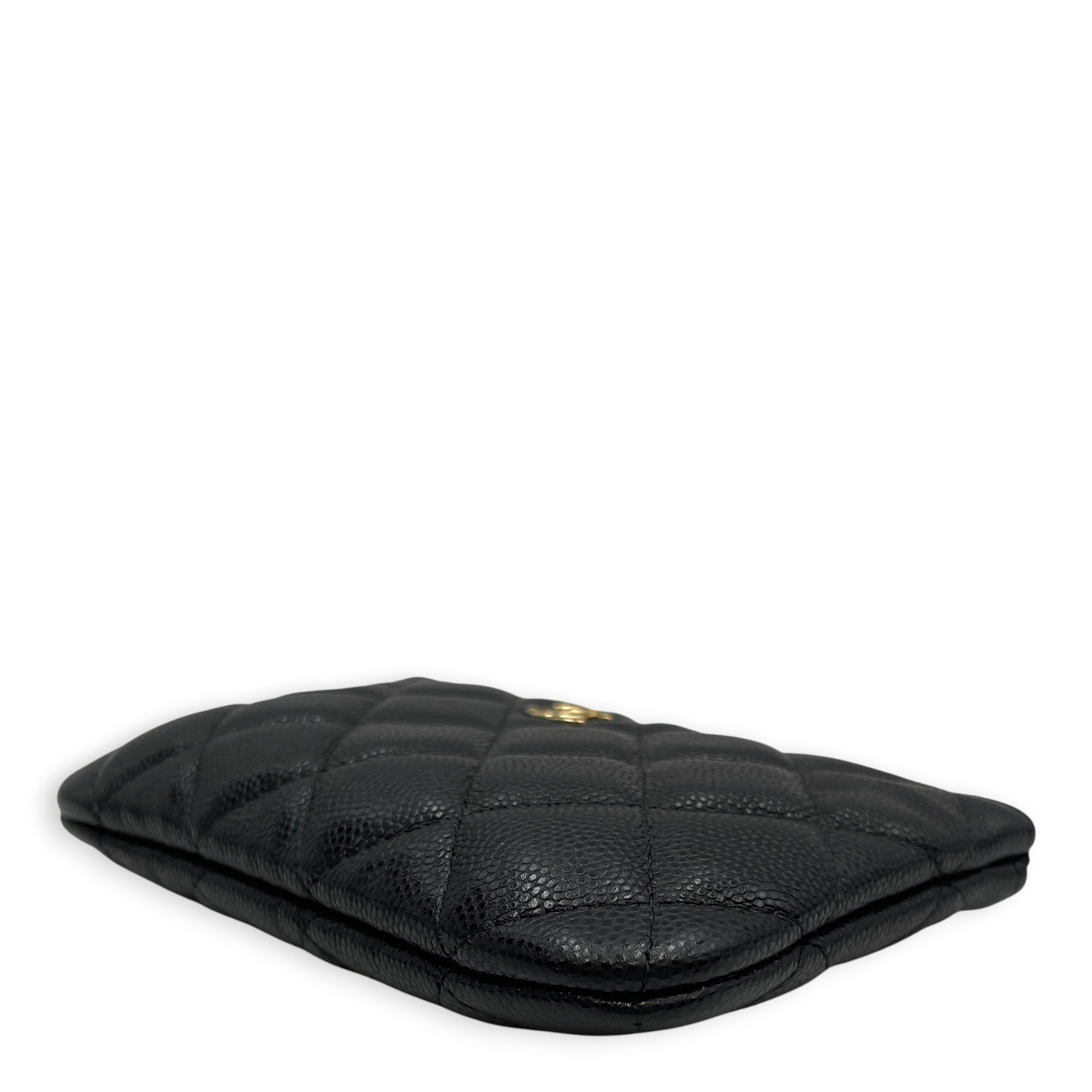 Classic Black O Case Pouch in Caviar Leather Gold hardware