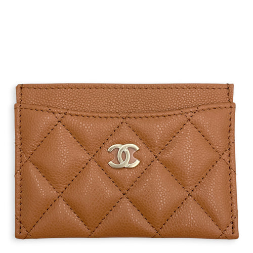 Classic Caramel Card Holder in Caviar Leather Gold hardware