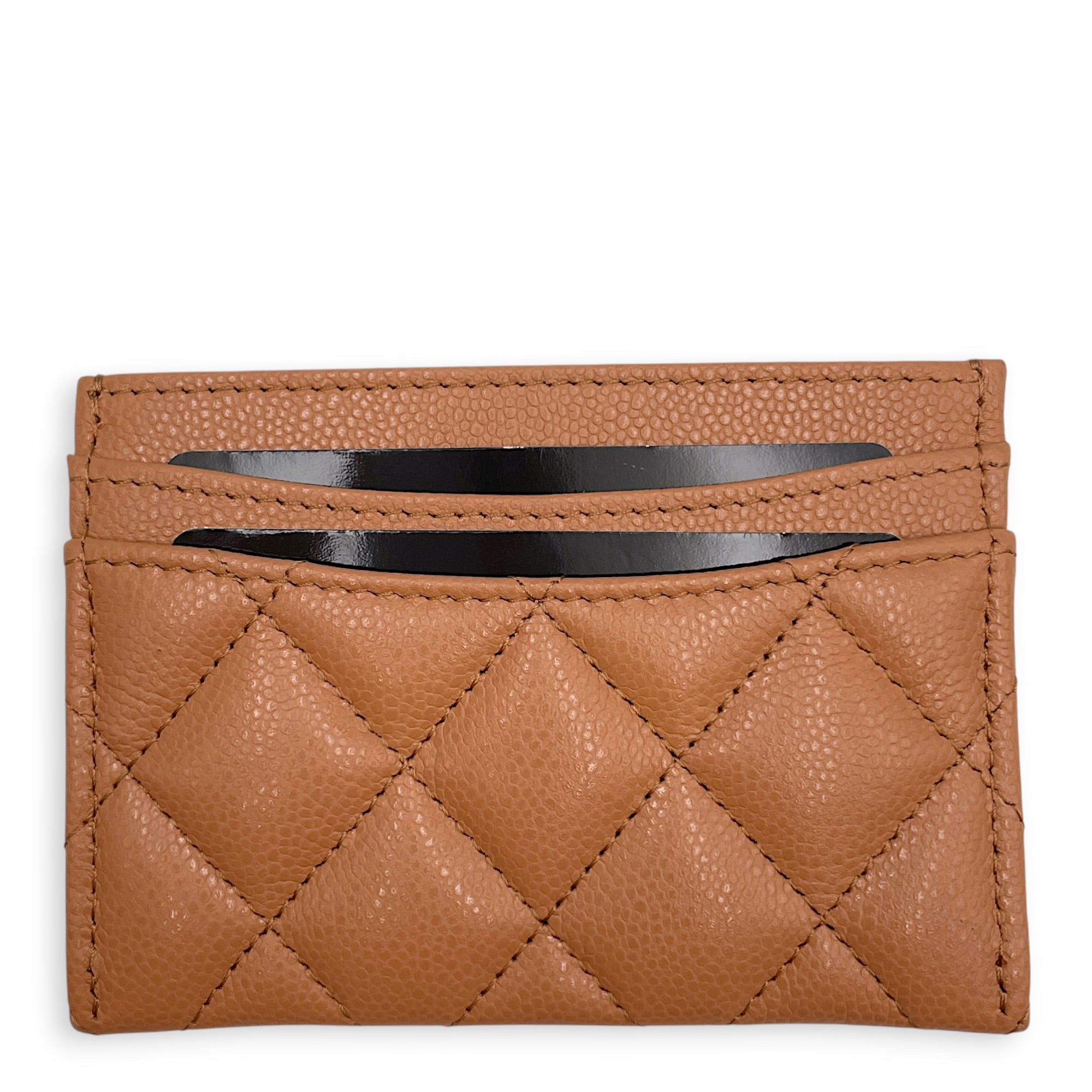Classic Caramel Card Holder in Caviar Leather Gold hardware