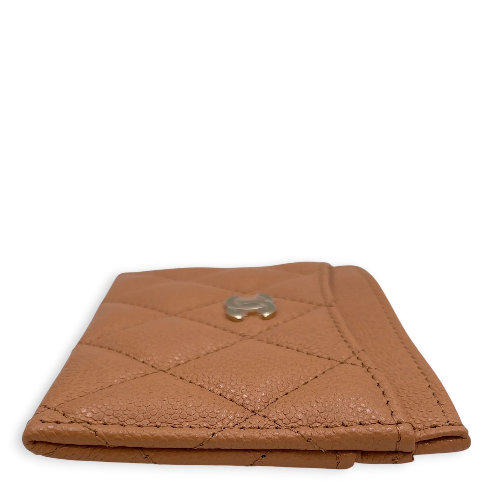 Classic Caramel Card Holder in Caviar Leather Gold hardware