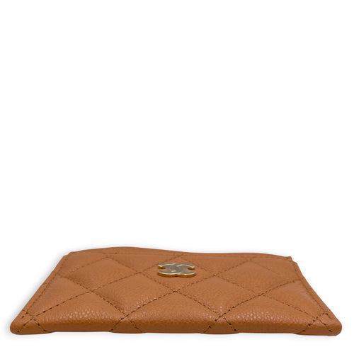 Classic Caramel Card Holder in Caviar Leather Gold hardware