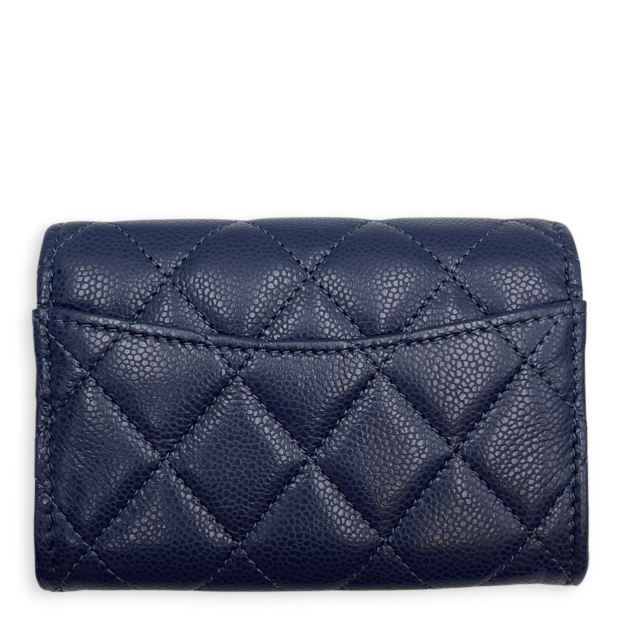 Classic Navy Blue Card Holder in Caviar Leather Gold hardware