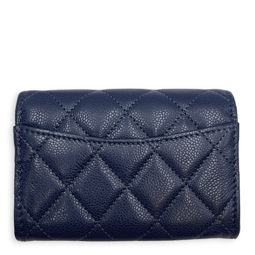 Classic Navy Blue Card Holder in Caviar Leather Gold hardware