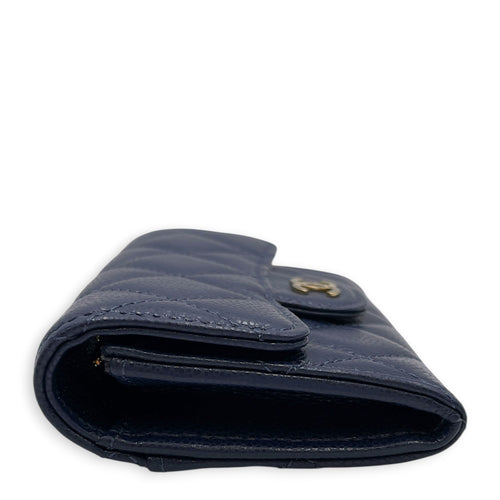 Classic Navy Blue Card Holder in Caviar Leather Gold hardware