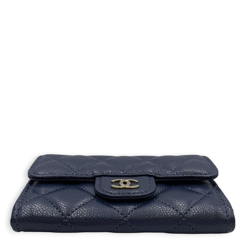 Classic Navy Blue Card Holder in Caviar Leather Gold hardware