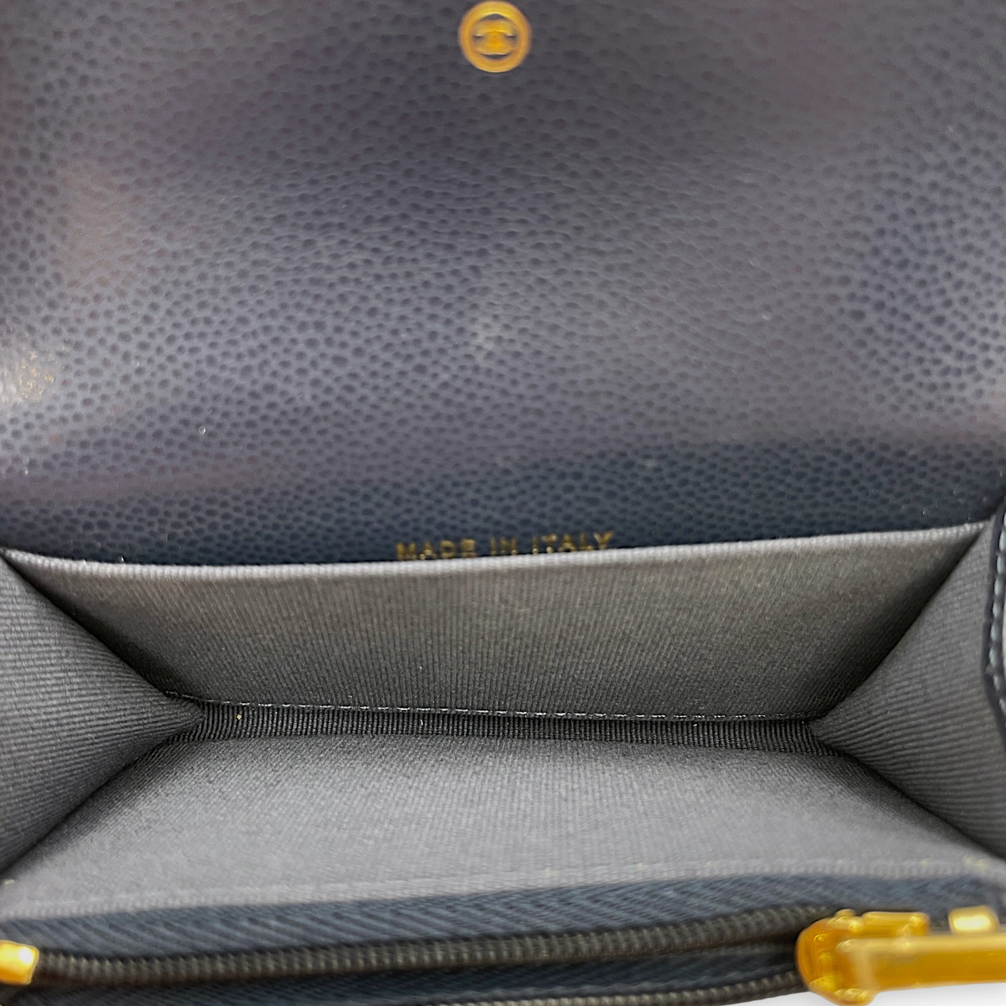 Classic Navy Blue Card Holder in Caviar Leather Gold hardware