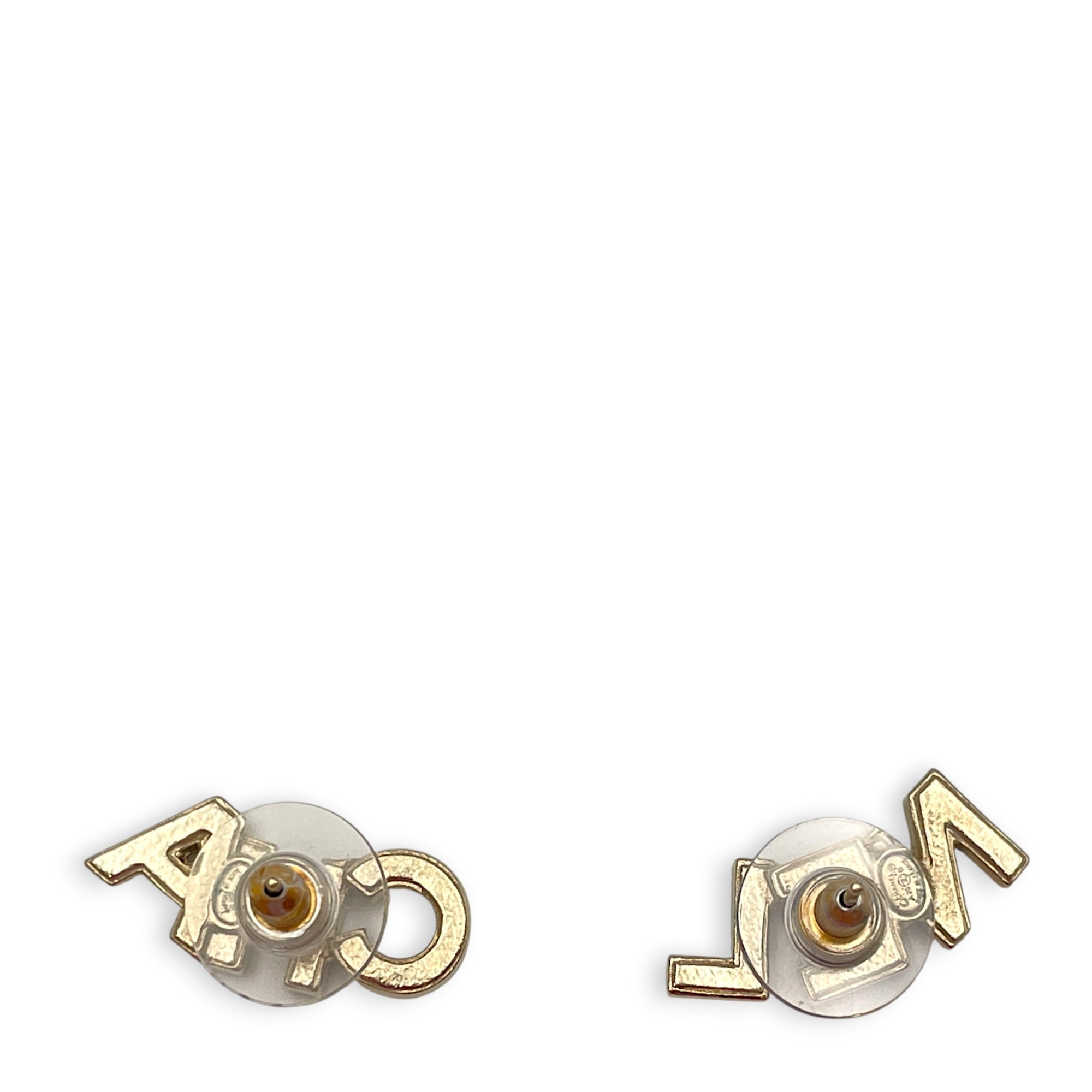 “CHA “ on one side “NEL” on the other  Gold Earrings Gold hardware