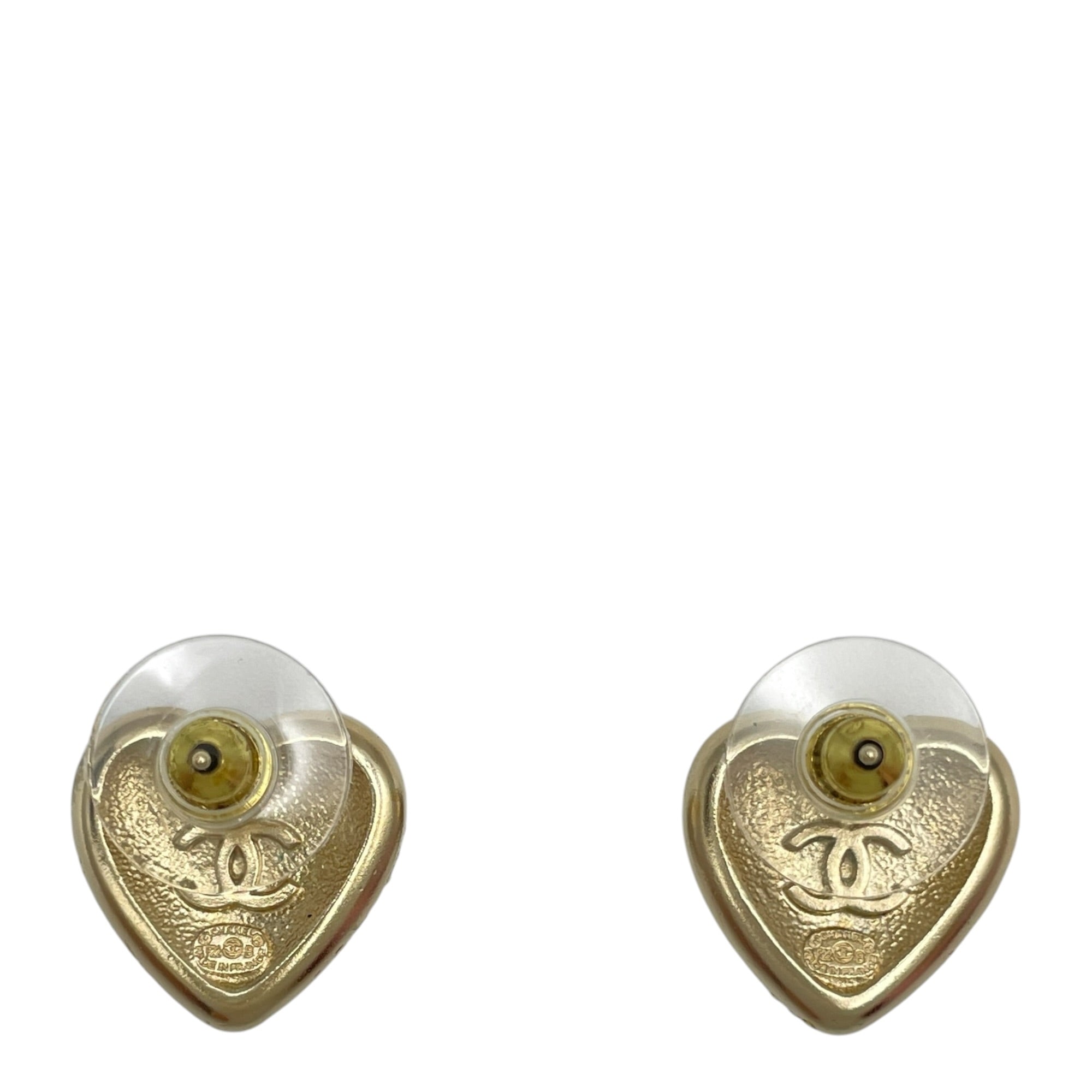 Crystal Heart Pearl CC Stud  Gold Earrings Light Gold hardware