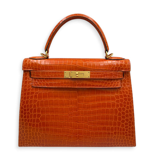 Sellier Kelly 28 Orange in Shiny Niloticus Gold hardware