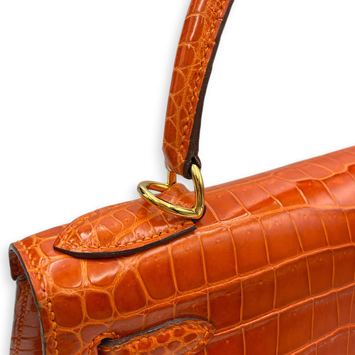 Sellier Kelly 28 Orange in Shiny Niloticus Gold hardware