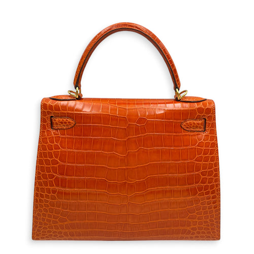 Sellier Kelly 28 Orange in Shiny Niloticus Gold hardware