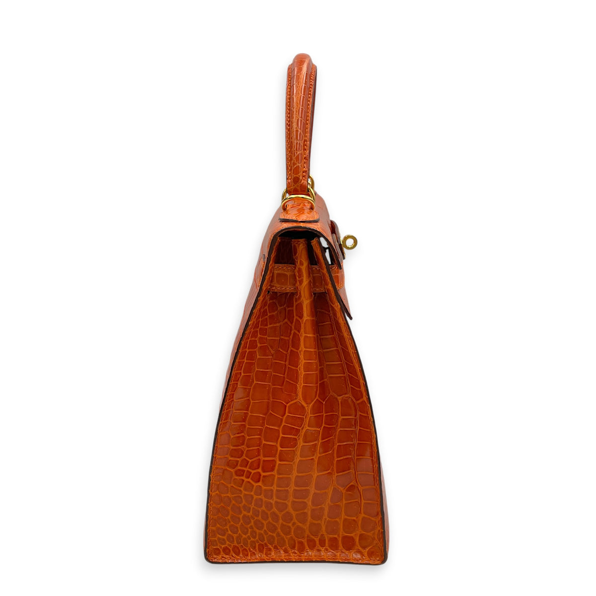 Sellier Kelly 28 Orange in Shiny Niloticus Gold hardware