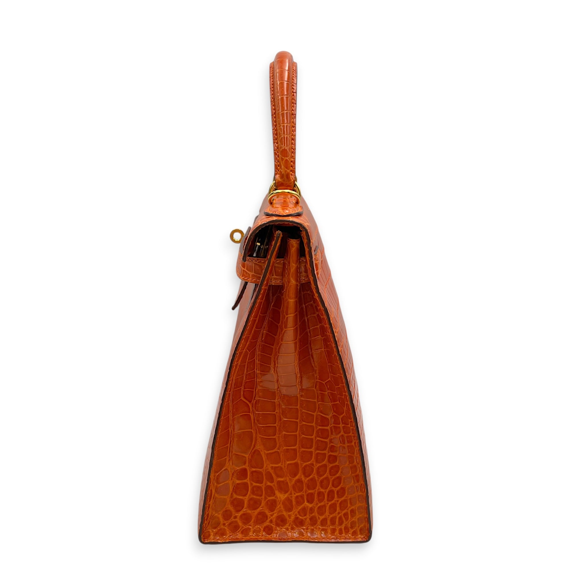 Sellier Kelly 28 Orange in Shiny Niloticus Gold hardware