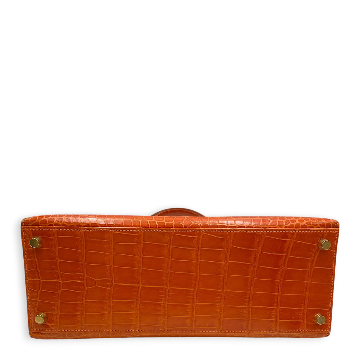 Sellier Kelly 28 Orange in Shiny Niloticus Gold hardware