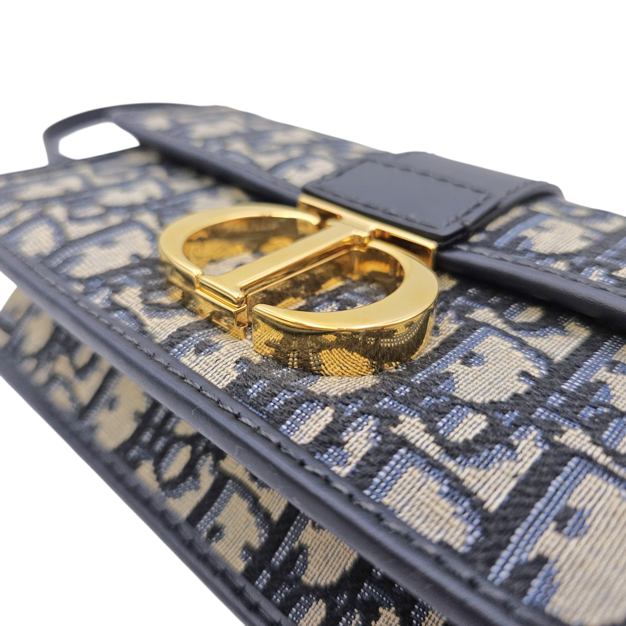 30 Montaigne East West  21cm Navy Blue Dior Oblique Shoulder Bag in Jacquard Gold hardware
