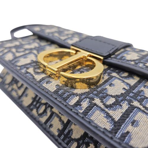 30 Montaigne East West  21cm Navy Blue Dior Oblique Shoulder Bag in Jacquard Gold hardware