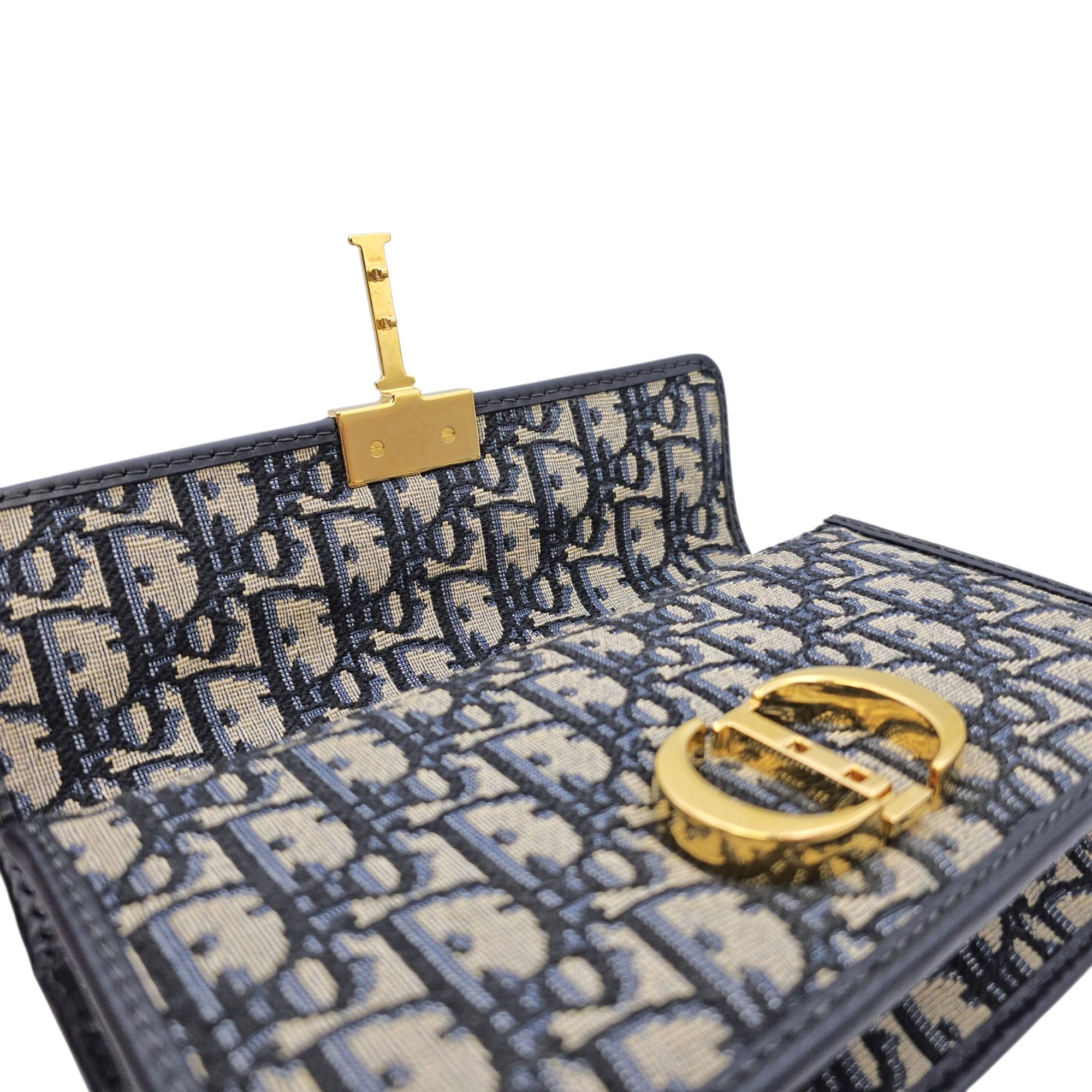 30 Montaigne East West  21cm Navy Blue Dior Oblique Shoulder Bag in Jacquard Gold hardware