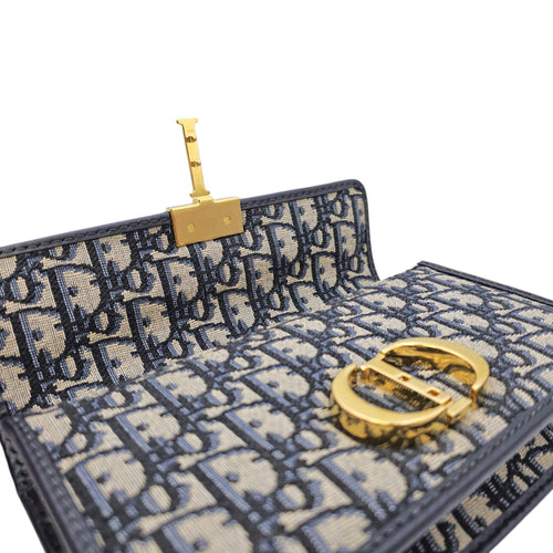 30 Montaigne East West  21cm Navy Blue Dior Oblique Shoulder Bag in Jacquard Gold hardware
