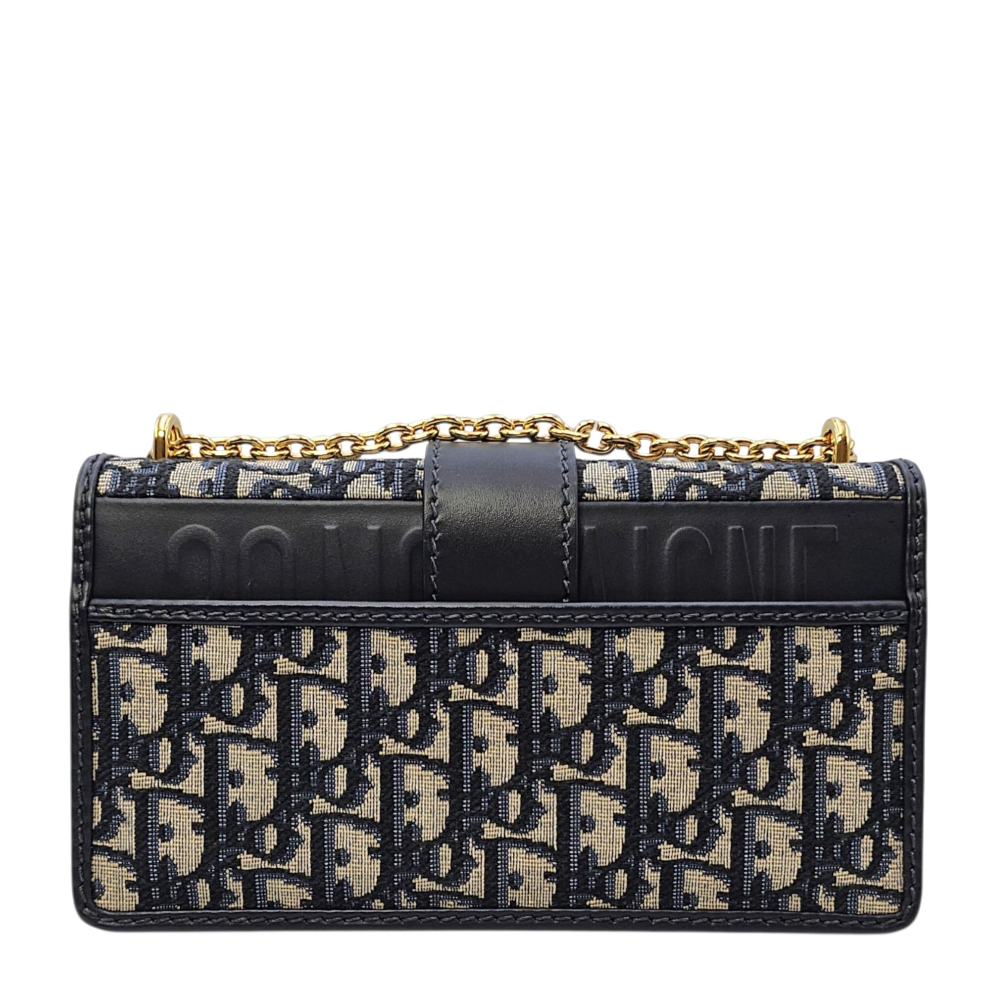 30 Montaigne East West  21cm Navy Blue Dior Oblique Shoulder Bag in Jacquard Gold hardware