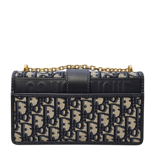 30 Montaigne East West  21cm Navy Blue Dior Oblique Shoulder Bag in Jacquard Gold hardware
