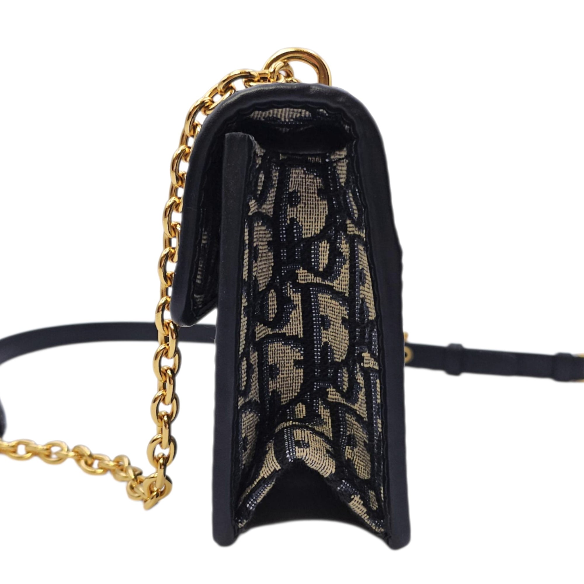 30 Montaigne East West  21cm Navy Blue Dior Oblique Shoulder Bag in Jacquard Gold hardware
